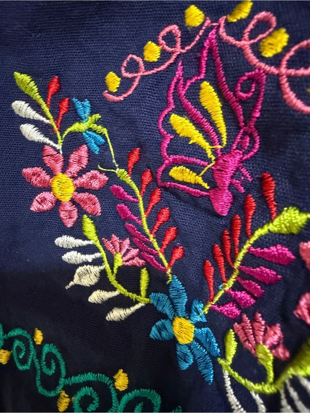 Embroidered Fiesta Navy Baby Onesie / Romper with Floral Accents